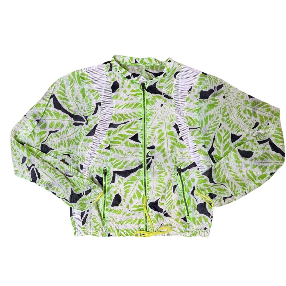 Alo Yoga Windbreaker Jacket Green Palm Leaf Tropical Mesh Activewear Womens